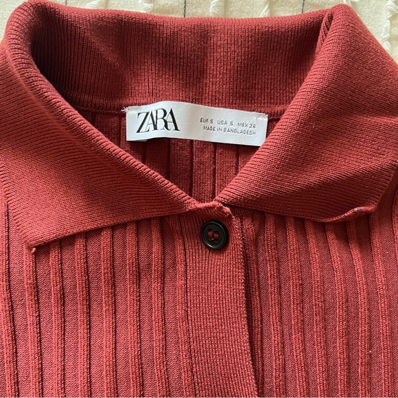Zara Rust Ribbed Button-Up Cardigan - Picture 4 of 4